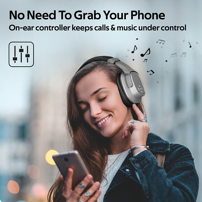 Promate Corvin Wireless 2-in-1 High Definition Over-Ear Headphones with Built-in Mic and 6W Speaker, MicroSD Card Slot, Grey