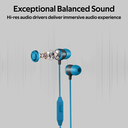 Promate Ingot 3.5mm Jack In-Ear Noise Cancelling Metallic Hi-Fi Stereo Earphones with Built-in Mic, Blue