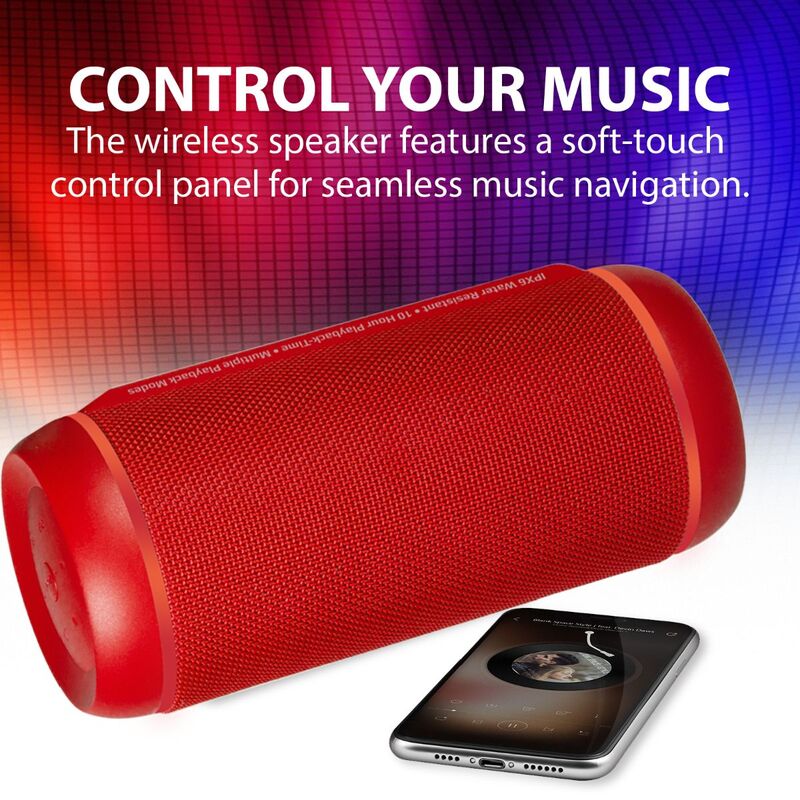 Promate Silox-Pro Portable Indoor/Outdoor 30W Wireless Bluetooth Stereo Speaker, IPX6 Water-Resistant with Mic, FM Radio, TF Card Slot, USB Port, Audio Jack & Built-In 6600mAh Power Bank, Red