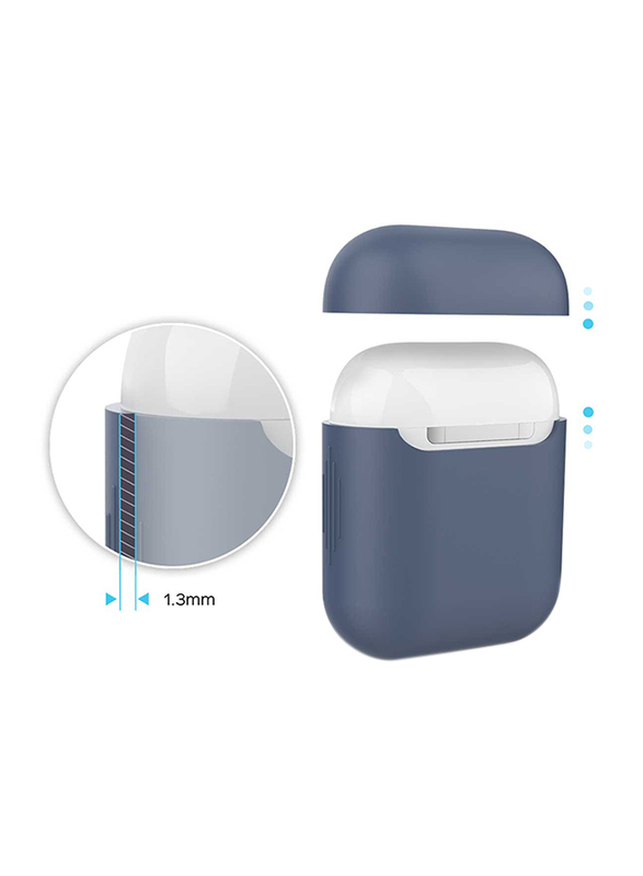 Promate AirCase Silicone Case for Apple AirPods/AirPods 2, Ultra-Lightweight Protective 360 Degree Cover with Scratch-Resistance and Wireless Charging, Navy Blue