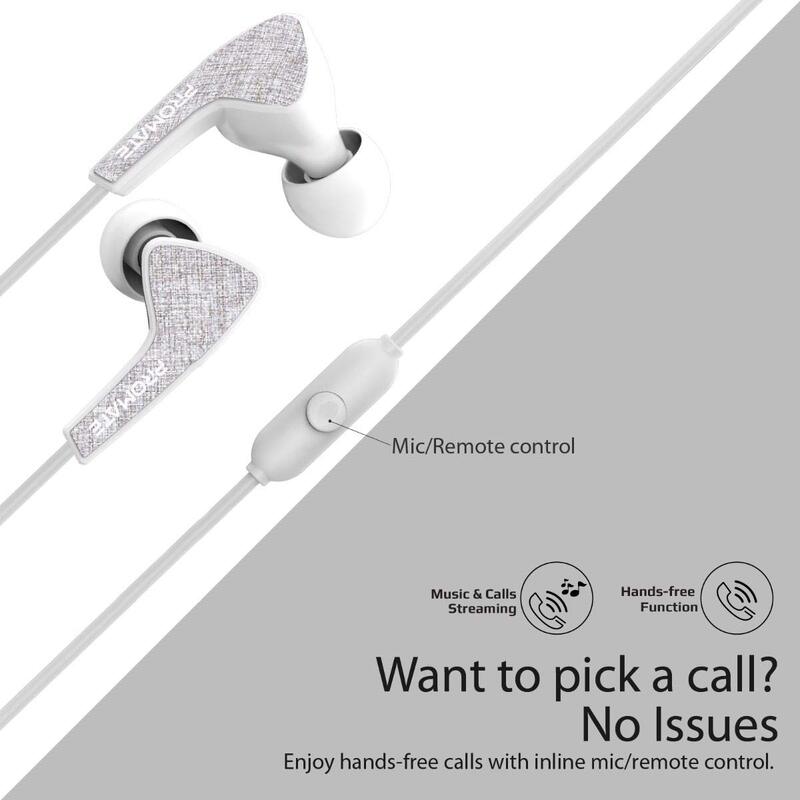 Promate Medley-1 Sports In-Ear Headphones, Premium Hi-Fi Stereo, Noise-Isolation with Microphone, Crystal Sound and Anti-Tangle Wires for Workout, White