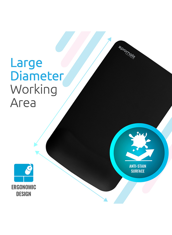 Promate Accutrack-2 Mouse Pad for Laptops/Desktop, Ergonomic Non-Slip with Anti-Microbial Memory Foam Wrist Support & Large Accurate Tracking Surface, Black