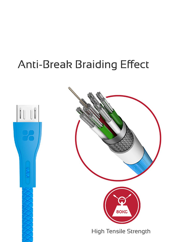 Promate 1.2-Meter PowerBeam-M Micro-USB Cable, 2A Fast USB A 2.0 Male to Micro-B USB, High-Quality Anti-Break, Charge/Sync, Anti-Tangle Cable for Samsung/HTC/Motorola/Nokia/MP3 Player, Blue