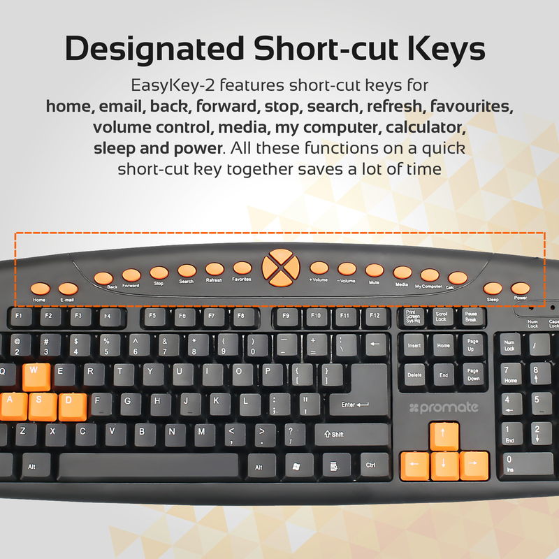 Promate EasyKey-2 Gaming Keyboard, Ergonomic Multimedia with Swappable Gaming Keys, 10 Million Keystroke Life, Quiet Keys, Black