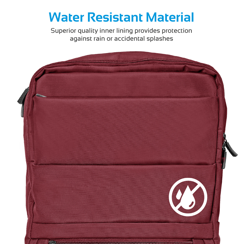 Promate Apollo-BP Laptop Backpack, Slim Lightweight Dual Pocket Water Resistance with Multiple Compartment and Anti-Theft Pocket for 15.6 Inch Laptops, Tablets, Red
