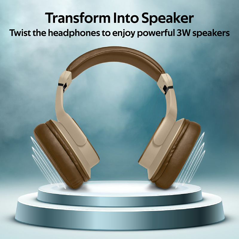 Promate Corvin Wireless 2-in-1 High Definition Over-Ear Headphones with Built-in Mic and 6W Speaker, MicroSD Card Slot, Brown