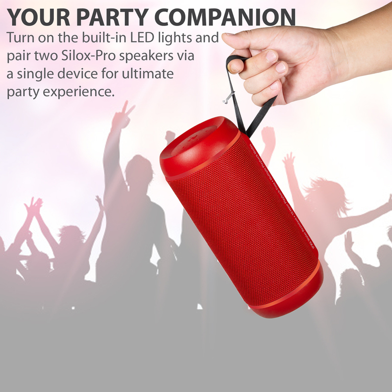 Promate Silox-Pro Portable Indoor/Outdoor 30W Wireless Bluetooth Stereo Speaker, IPX6 Water-Resistant with Mic, FM Radio, TF Card Slot, USB Port, Audio Jack & Built-In 6600mAh Power Bank, Red
