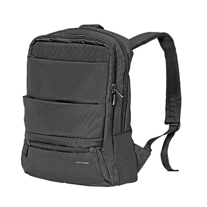 Promate Apollo-BP Laptop Backpack, Slim Lightweight Dual Pocket Water Resistance with Multiple Compartment and Anti-Theft Pocket for 15.6 Inch Laptops, Tablets, Black