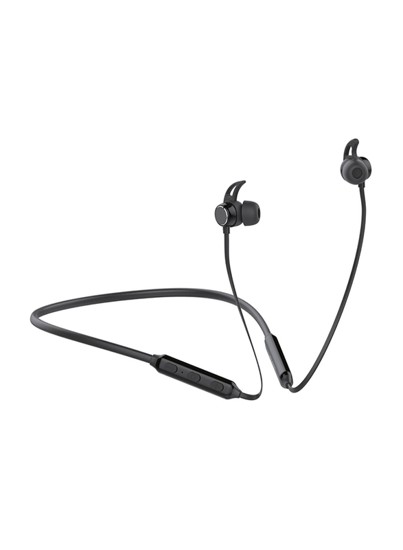 Promate Flow Wireless Bluetooth v5.0 Stereo Music Noise Cancelling Neckband Headphone with Lightweight IPX4 Water-Resistant, Built-In Mic, Multi-Point Pairing and Secure Fit Design, Black