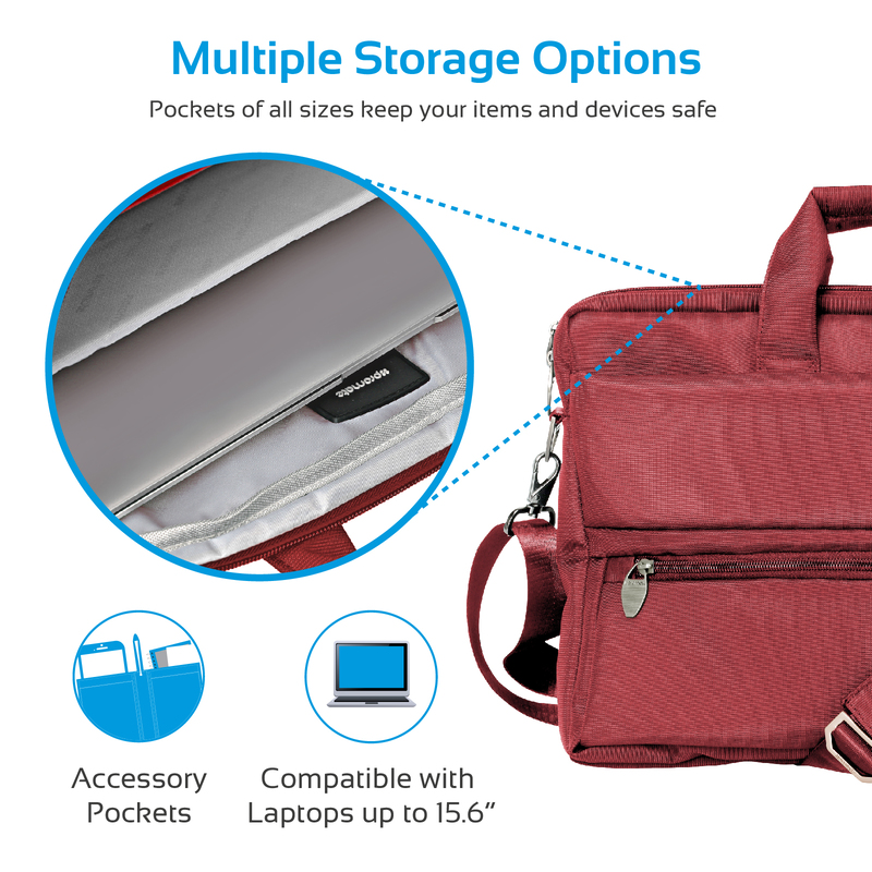 Promate Apollo-MB Messenger Bag Laptop, Multifunction Shoulder Bag with Multiple Storage Pocket, Detachable Sling and Water-Resistance for 15.6 Inch Laptops, Tablet, Red