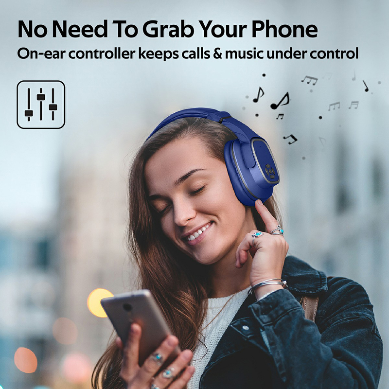 Promate Corvin Wireless 2-in-1 High Definition Over-Ear Headphones with Built-in Mic and 6W Speaker, MicroSD Card Slot, Blue