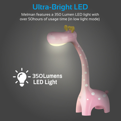 Promate Melman LED Night Light, 2-in-1 Portable Touch Sensitive Kids Table/Night LED Lamp, 3 Lightning Mode, 3 Color and 360 Degree Rotatable Neck Light for Studying/Reading/Home/Kids, Pink