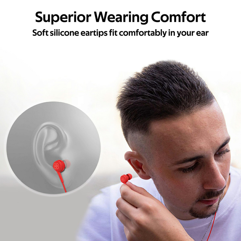 Promate Duet 3.5mm Jack In-Ear Hi-Res Noise Isolating Earphones with Built-in Mic, Red