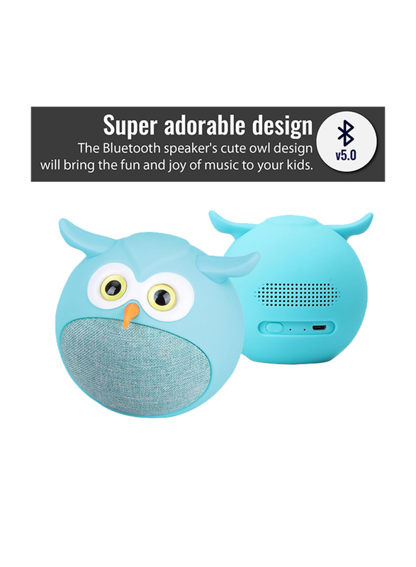 Promate Hedwig 3W Portable Mini Owl Wireless Bluetooth v5.0 Speaker, with Built-In Microphone and 400mAh Rechargeable Battery for Kids/Smartphones/Tablets/iPod, Blue