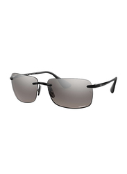 Ray-Ban Chromance Polarized Full Rim Rectangle Black Sunglasses for Men, Mirrored Silver Lens, RB4255, 60/15/135