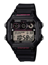 Casio Youth Series Digital Watch for Men with Resin Band, Water Resistant, AE-1300WH-1A2, Black-Black/Red