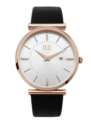 Eliz Mahal Analog Watch for Men with Leather Band, Water Resistant, ES8634G1RWN, Black-Silver