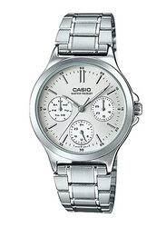 Casio Dress Analog Watch for Women with Stainless Steel Band, Water Resistant and Chronograph, LTP-V300D-7A, Silver-White