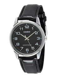 Casio Analog Watch for Men with Leather Band, Water Resistant, MTP-V001L-1B, Black-Black/Silver