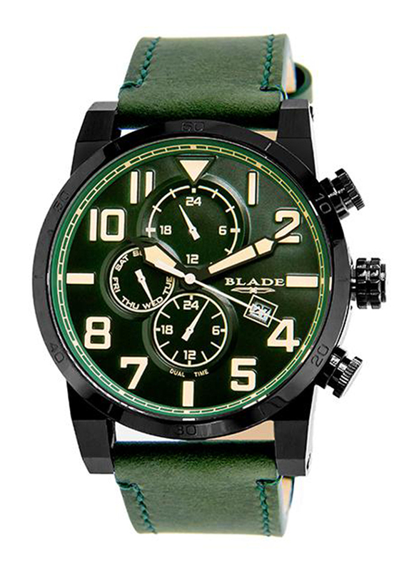 Blade Centurion Analog Watch for Men with Leather Band, Water Resistant and Chronograph, 3546G1NEE, Green
