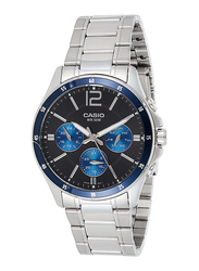 Casio Analog Watch for Men with Stainless Steel Band, Water Resistant with Chronograph, MTP1374D-2A, Silver-Black/Blue