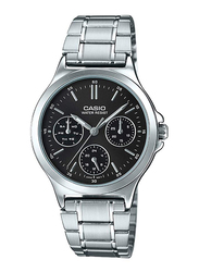 Casio Dress Analog Watch for Women with Stainless Steel Band, Water Resistant and Chronograph, LTP-V300D-1A, Silver-Black