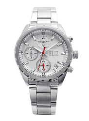 Eliz Analog Watch for Women with Stainless Steel Band, Water Resistant and Chronograph, ES8678L2SSS, Silver-White