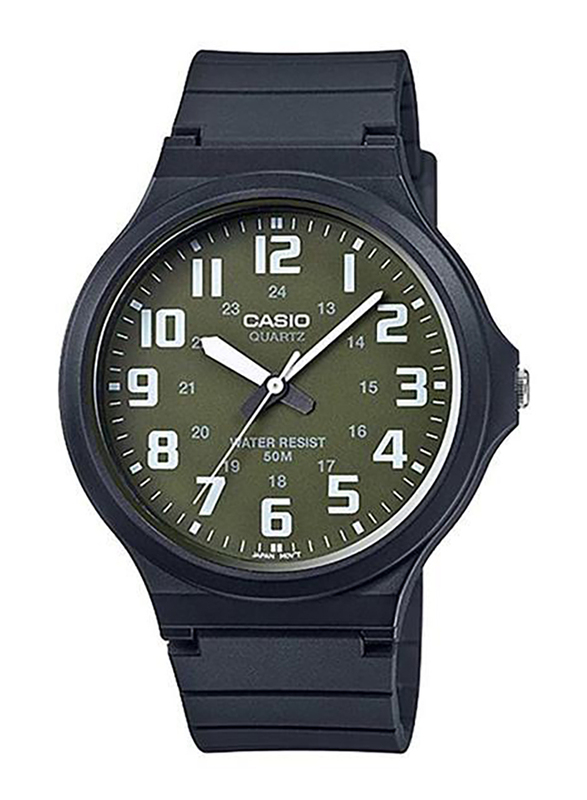 

Casio Analog Watch for Men with Resin Band, Water Resistant, MW-240-3B, Black-Green