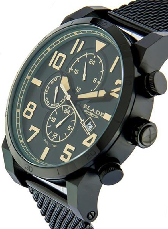 Blade Centurion Analog Watch for Men with Stainless Steel Band, Water Resistant and Chronograph, 3547G2NEN, Noir Black-Green