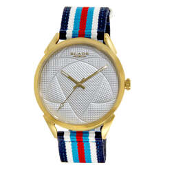 BLADE Retro Futbol Navy Blue-Blue-Red-White 3697GGW6D SS & Nylon 3-Hands Unisex Watch