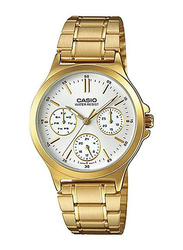 Casio Dress Analog Watch for Women with Stainless Steel Band, Water Resistant and Chronograph, LTP-V300G-7A, Gold-White