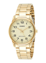 Casio Analog Watch for Men with Stainless Steel Band, Water Resistant, MTP-V001G-9B, Gold-Gold