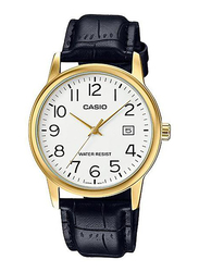 Casio Analog Watch for Men with Leather Band, Water Resistant, MTP-V002GL-7B2, Black-White