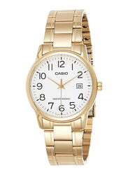 Casio Analog Watch for Men with Stainless Steel Band, Water Resistant, MTP-V002G-7B2, Gold-White