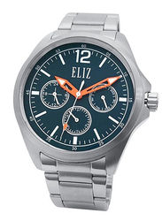 Eliz Analog Watch for Men with Stainless Steel Band, Water Resistant and Chronograph, ES8679G2SIS, Silver-Indigo