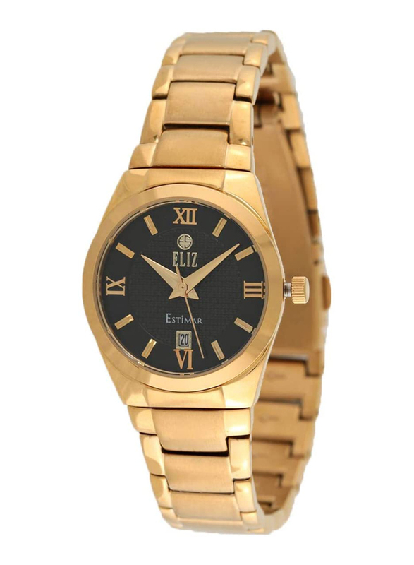 

Eliz Analog Quartz Watch for Women with Stainless Steel Band, Water Resistant, 25-7887L-GN, Gold-Black