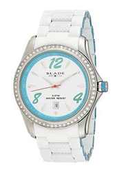 Blade Analog Unisex Watch with Aluminum/Silicone Band, Water Resistant, 13-3161U-SSB, White/Blue