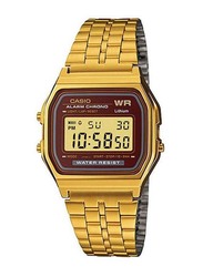 Casio Digital Watch Unisex with Stainless Steel Band, Water Resistant, A159WGEA-5D, Gold-Grey