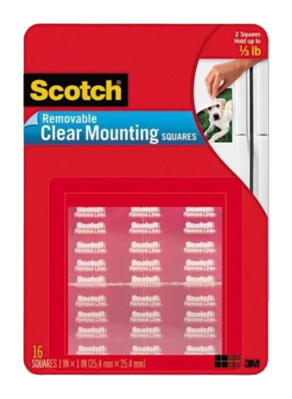3M Scotch 859 Removable Mounting Squares, 25.4 x 25.4mm, Clear