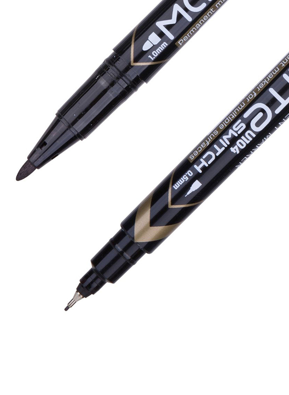Deli U10420 Twin Marker Pen, 12 Pieces, 0.5-1mm, Black