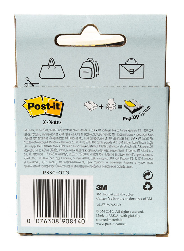 3M R330-Otg Z Notes On The Go Pop Up Sticky Notes, 76 x 76mm, 100 Cards, Multicolor