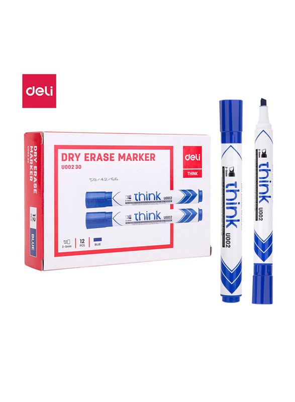 

Deli U00230 White Board Marker, 12 Pieces, Blue