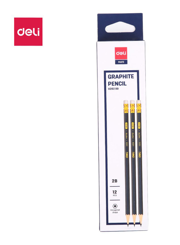 Deli EU20200 Graphite Pencil with Eraser, 12 Pieces, Black