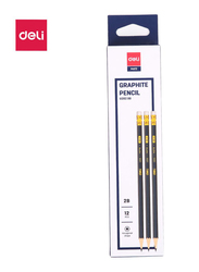 Deli EU20200 Graphite Pencil with Eraser, 12 Pieces, Black