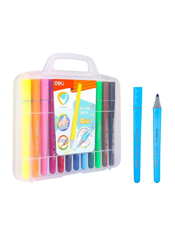 Deli EC10604-FELT U-Touch Color Felt Pen, 12 Pieces, Multicolor