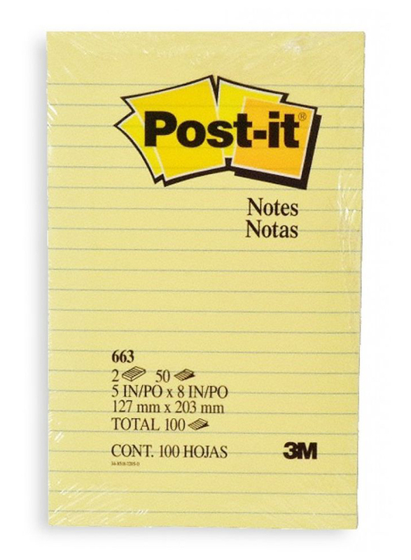 

3M Post-it 663 Lined Sticky Notes, 127 x 203mm, 100 Sheets, Yellow