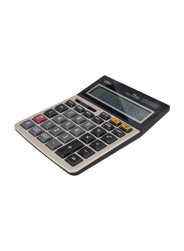 Deli E1672C 14 Digits Metal Calculator, White/Black