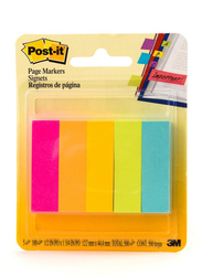 3M Post-It 670-5An Neon Colors Page Markers, 1.27 x 4.44cm, 5 x 100 Sheets, Multicolor