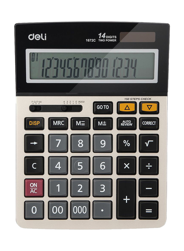 Deli E1672C 14 Digits Metal Calculator, White/Black