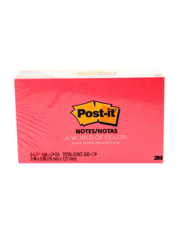3M Post-it 655 Neon Color Sticky Notes, 76 x 127mm, 5 x 100 Sheets, Multicolor